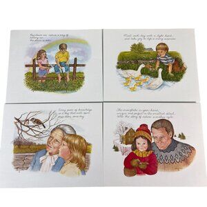 Vintage Set of 4 Linda Sommers Embossed Art Prints 10x8 Quotes, Inspirational